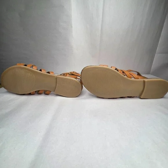 NWT Aqua Women's Emil Cognac Leather Sandals Flats - Picture 4 of 7